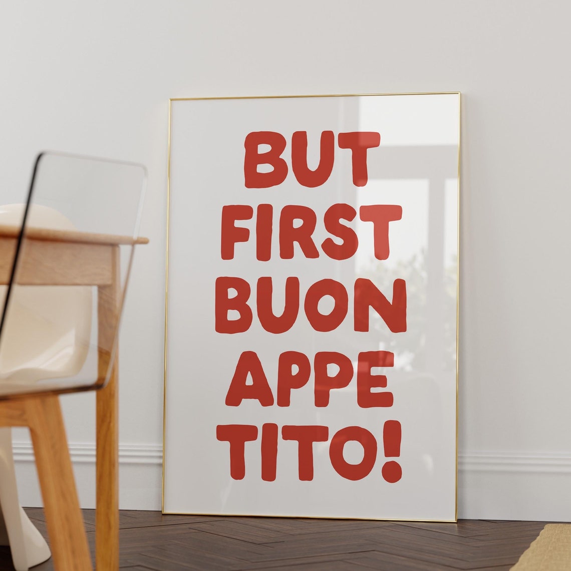 But First Buon Appetito Red Italian Kitchen Wall Quote Poster