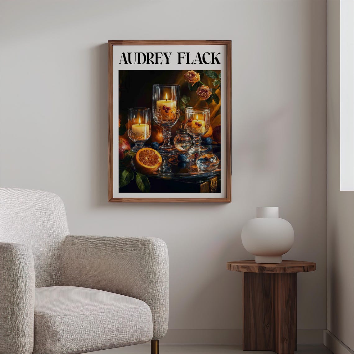 Audrey Flack Inspired Candle Goblets Orange Slices Roses Poster - Image 2