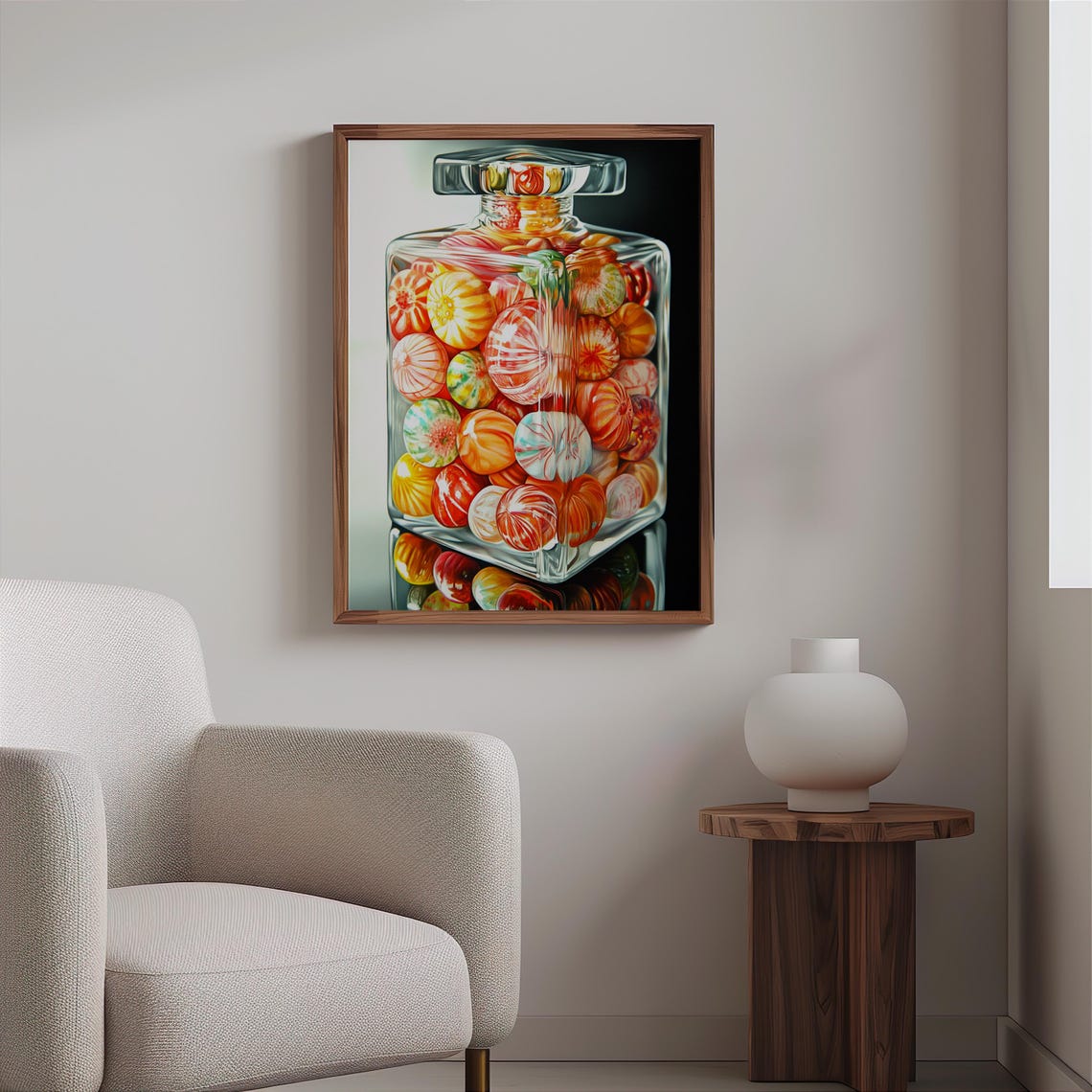 Glass Bottle Swirled Marbles Flat Stopper White Reflective Poster - Image 2