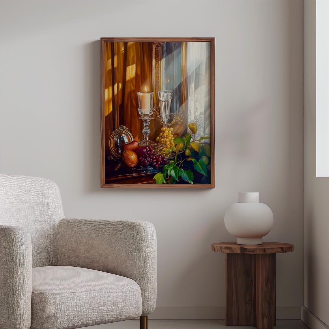 Crystal Candle Holders with Grapes and Peaches Still Life Poster - Image 2
