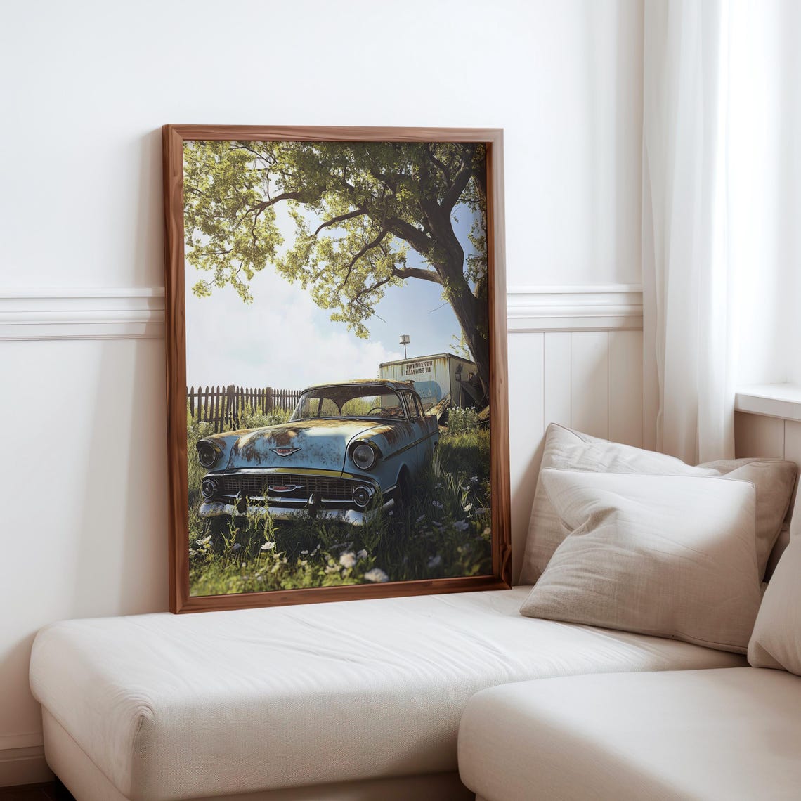 John Salt Inspired Photorealistic Abandoned Car Art Poster Echoes Of The Past Vintage Americana Photorealistic Abandoned Car Print