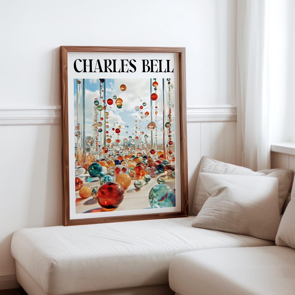 Charles Bell Window Ledge Glass Marbles Bright Skyline View Art Poster
