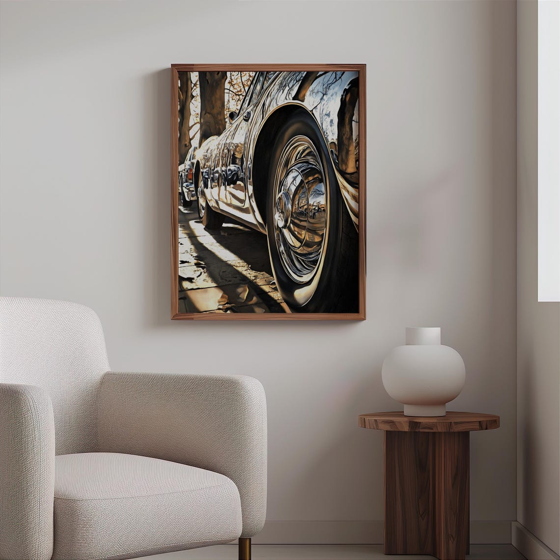 Chrome Wheel Fender Close Up Tree Reflection Classic Car Poster - Image 2