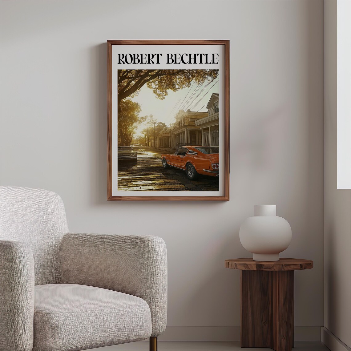 Orange Classic Muscle Car Sunset Street Photorealism Americana Poster - Image 2