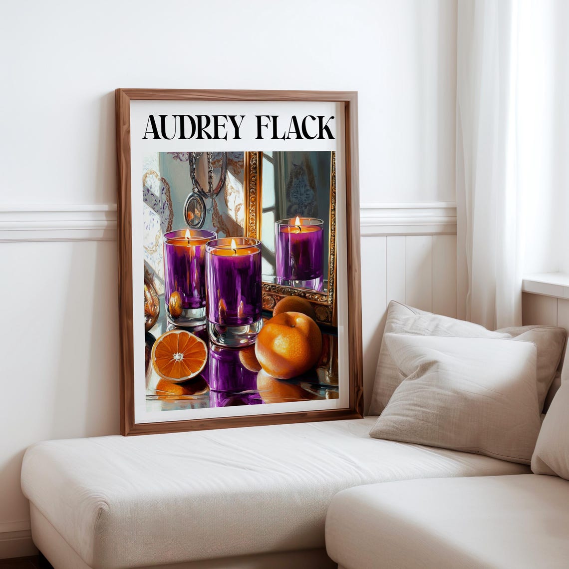 Audrey Flack Purple Candles Oranges Mirror Still Life Poster