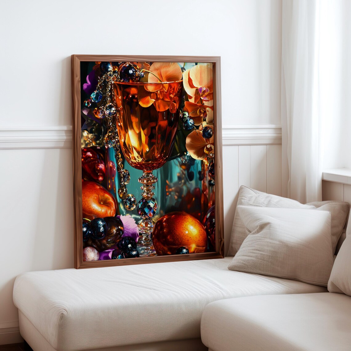 Amber Goblet with Orchids and Plums Jewel Still Life Poster Art