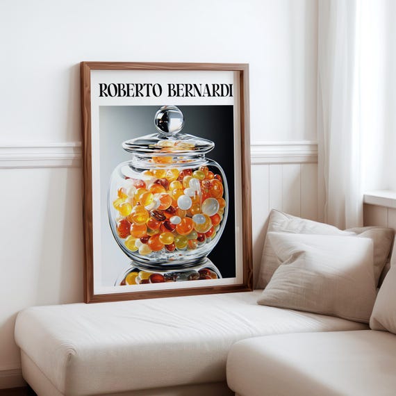 Roberto Bernardi Inspired Poster Colourful Candy Sweet Jar Still Life Wall Art Print Bernardi Inspired Print Modern Home Wall Decor