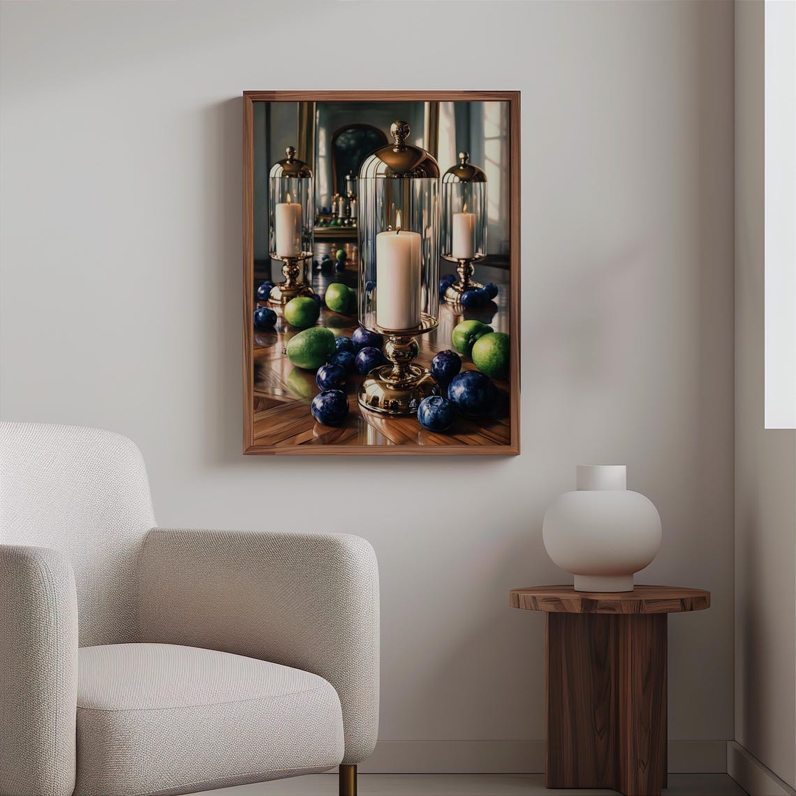 Hurricane Lamp Candles with Plums and Figs Still Life Poster - Image 2