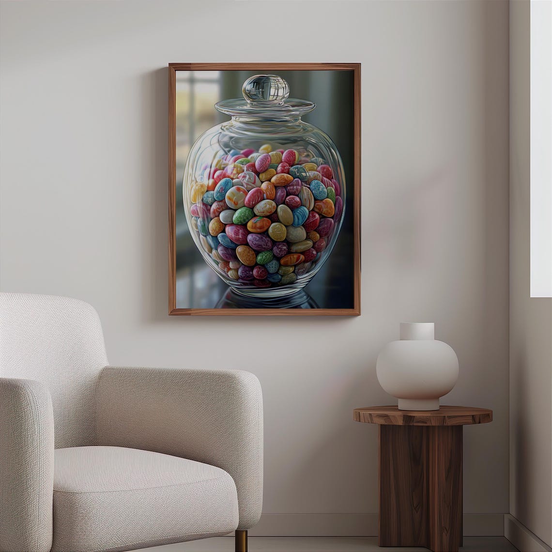 Colorful Jelly Beans Glass Candy Jar Still Life Photorealism Poster - Image 2
