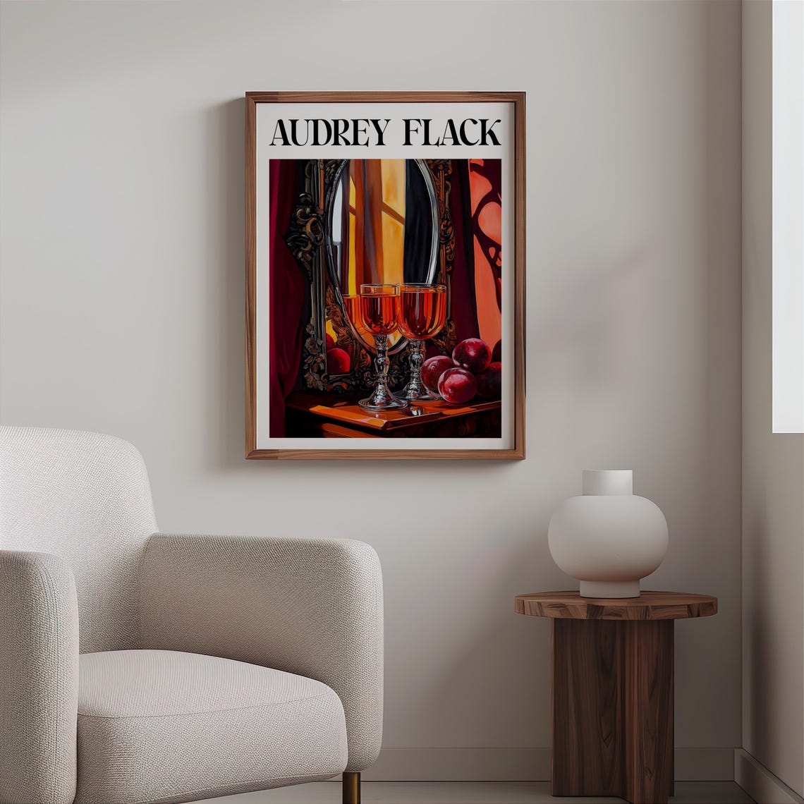 Audrey Flack Wine Glasses Plums Oval Mirror Still Life Poster - Image 2