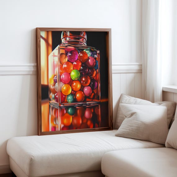 Charles Bell Inspired Photorealism Poster Vintage Gumball Print Colourful Retro Sweetshop Hyper Realistic Candy Machine 1980s