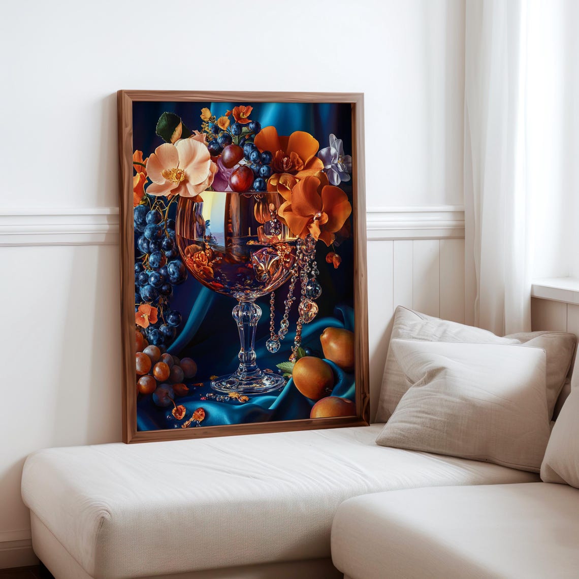Ornate Golden Goblet with Orchids and Grapes Still Life Poster