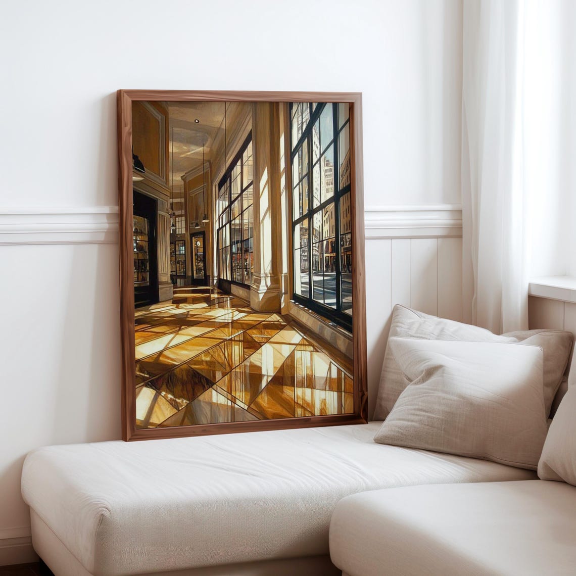 Photorealistic Sunlit Marble Gallery Golden Window Light Poster