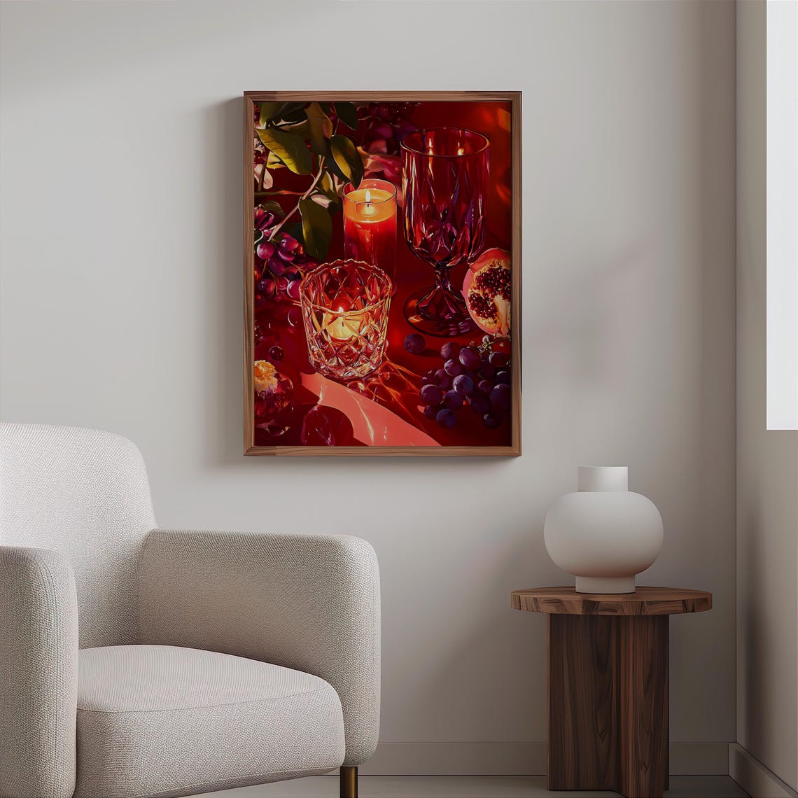 Ruby Red Wine Glass and Pomegranate Classic Still Life Poster - Image 2