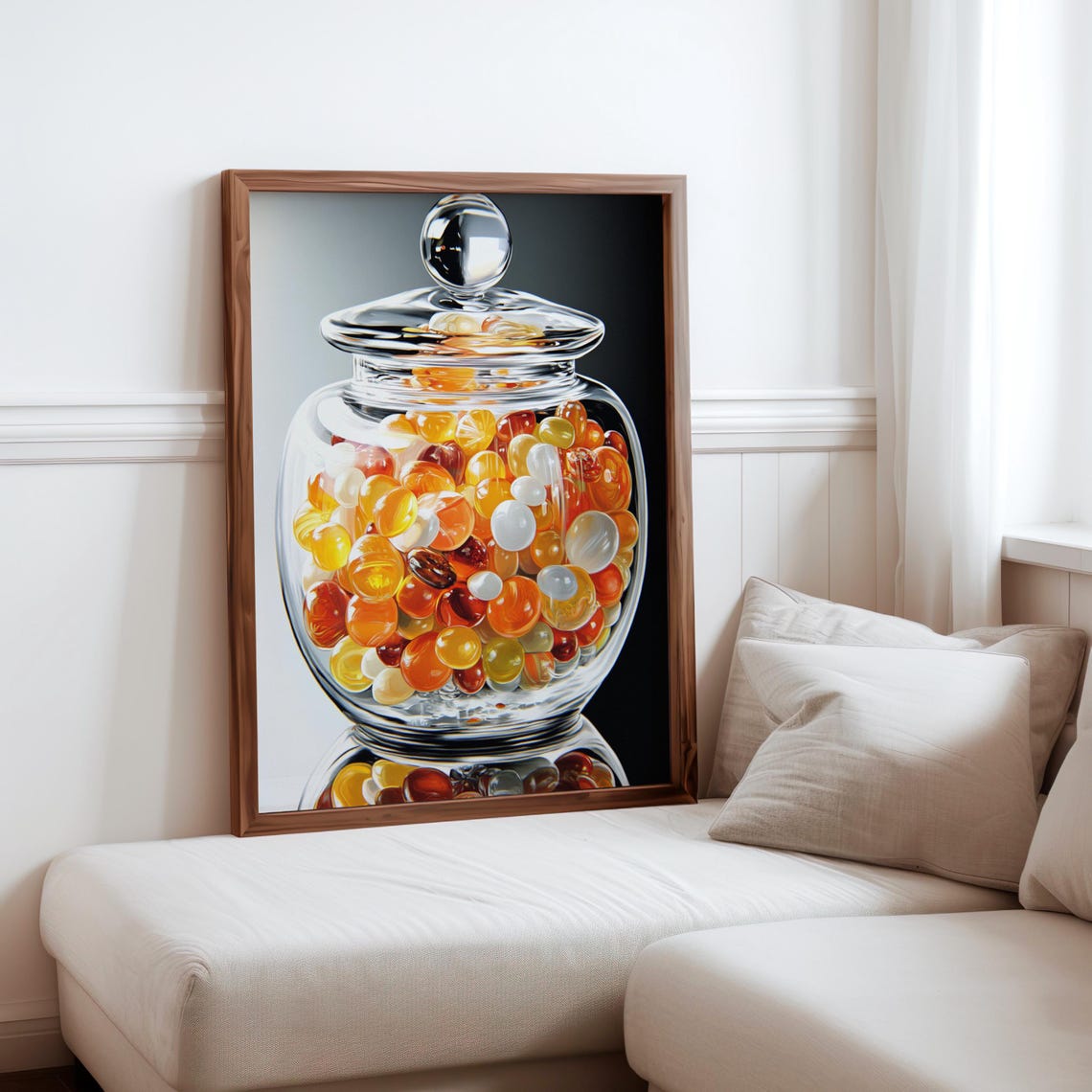 Amber Hard Candies Glass Jar Black Background Still Life Poster