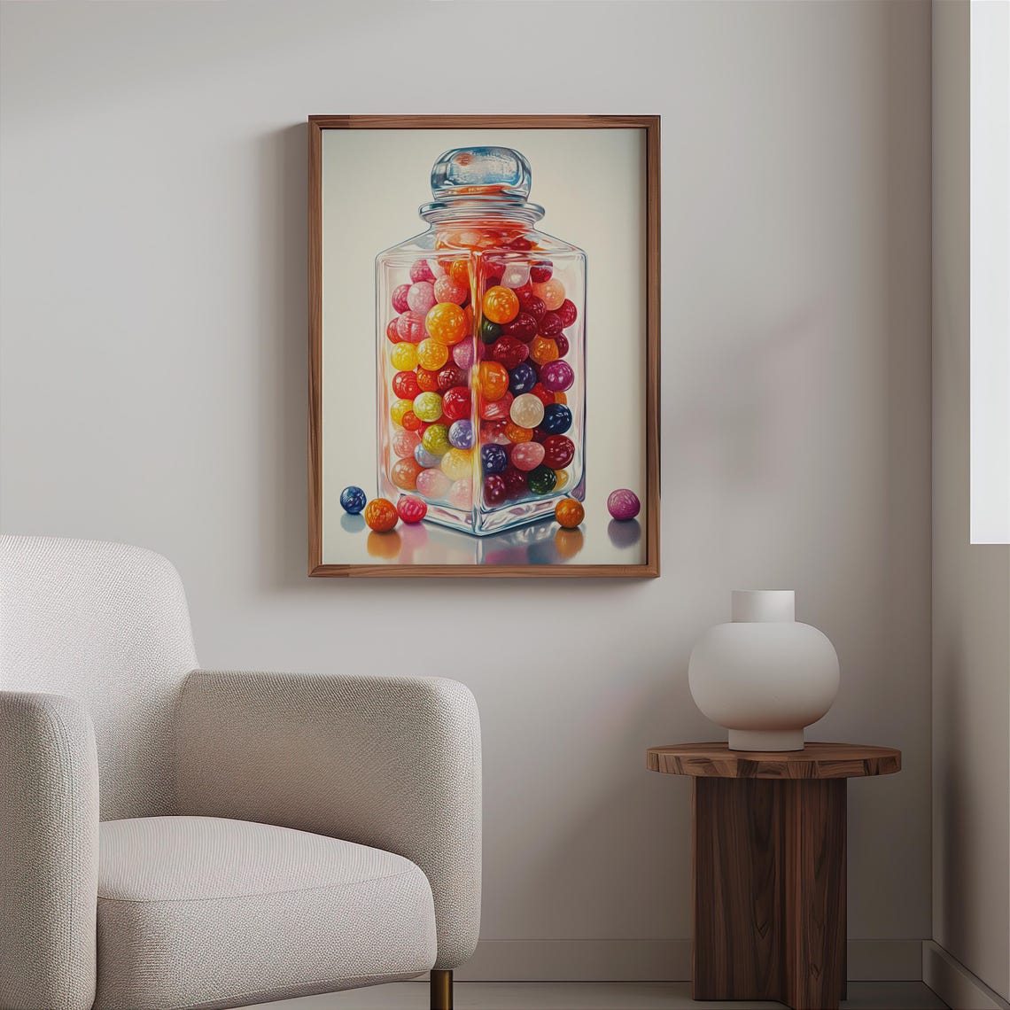 Square Candy Jar Rainbow Gumballs Cream Background Retro Poster - Image 2