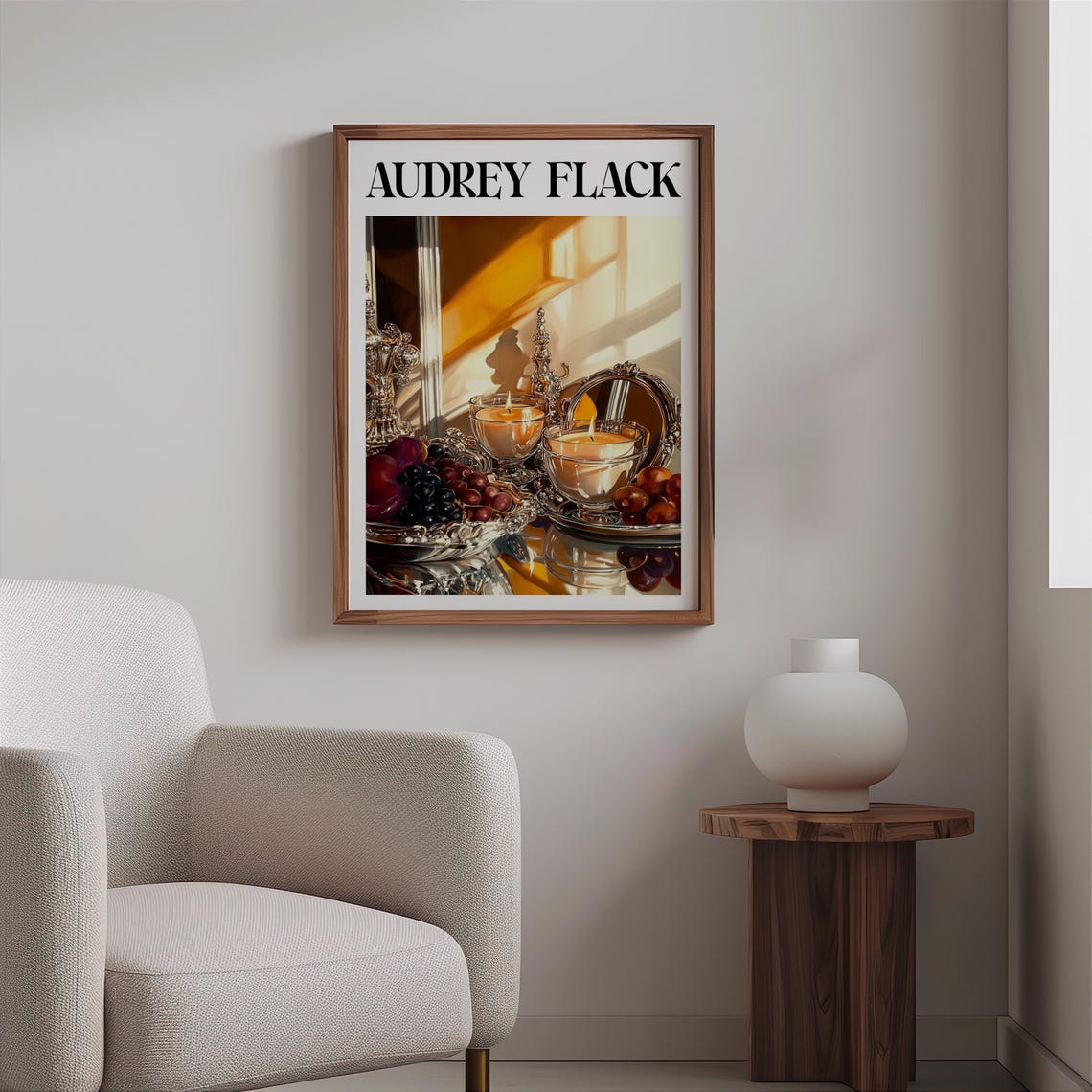 Audrey Flack Inspired Silver Tray Candle Cups Fruit Sunbeam Poster - Image 2