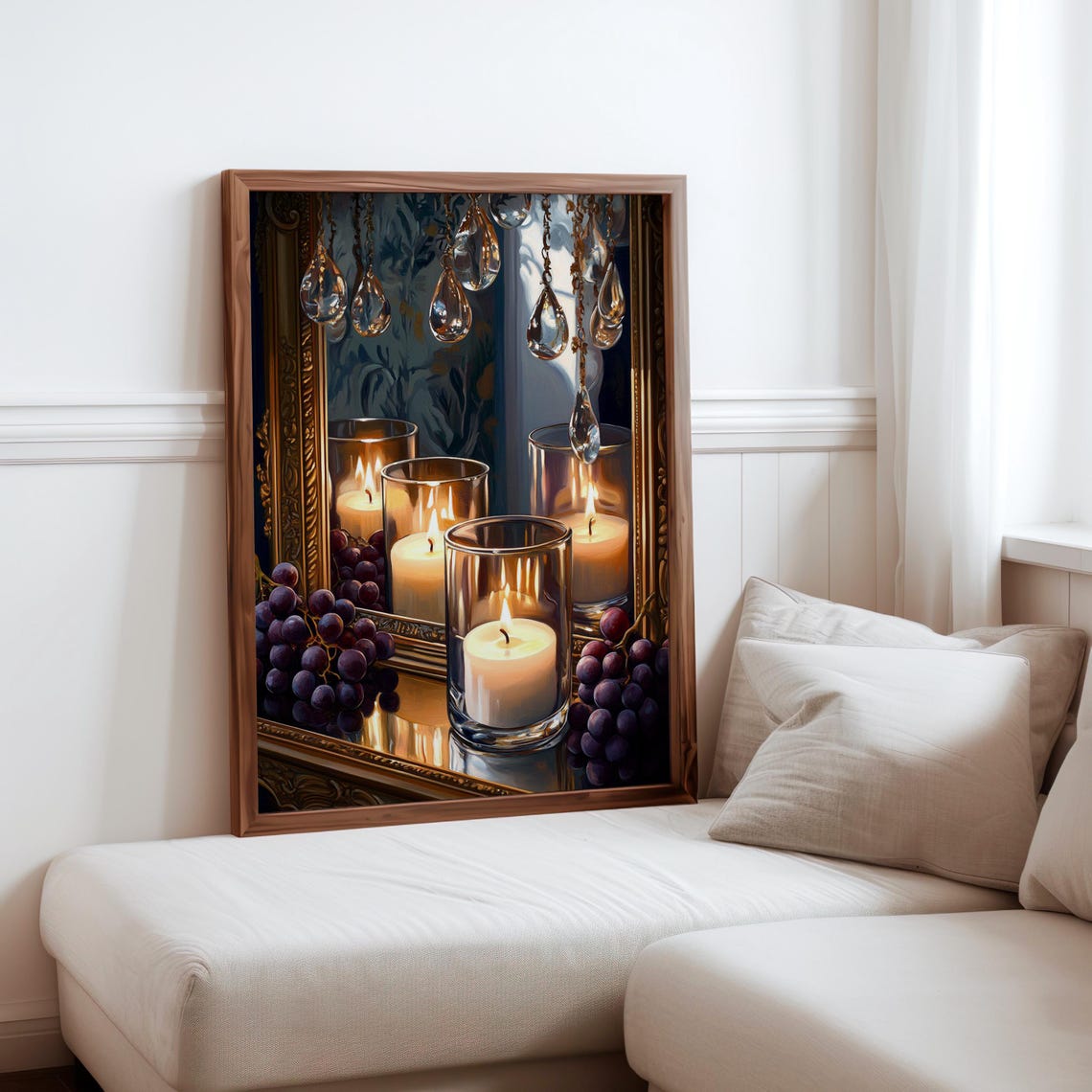 Votive Candles with Grapes and Hanging Crystals Still Life Poster