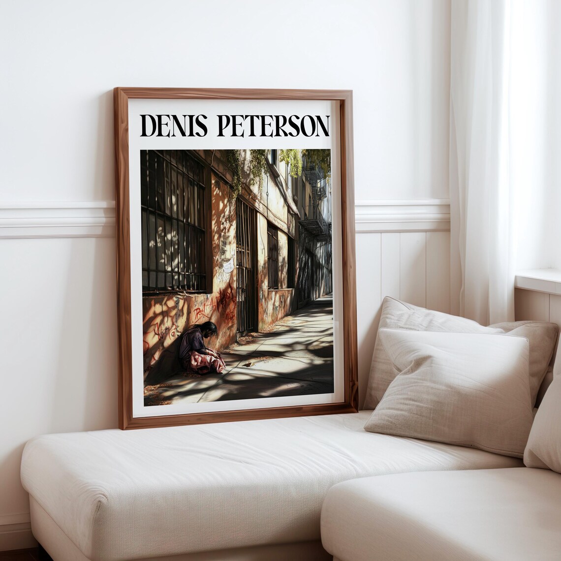 Denis Peterson Figure Crouching Graffiti Wall Sunlit Alley Art Poster