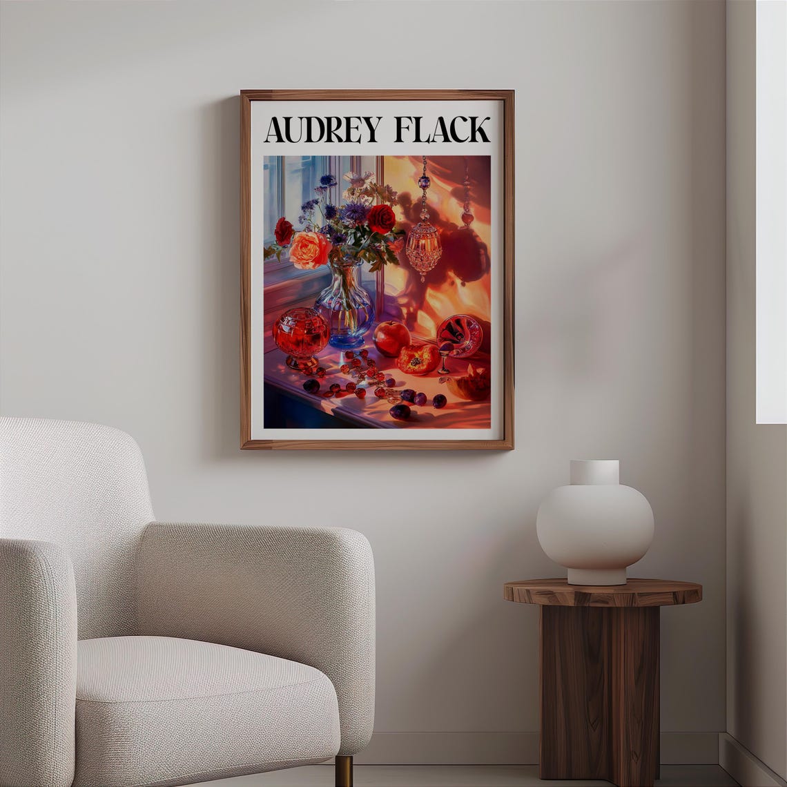 Audrey Flack Inspired Sunset Still Life Roses Glass Fruit Art Poster - Image 2