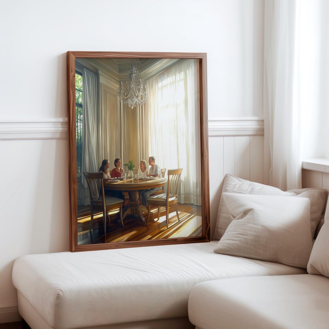 Sunlit Family Dinner Elegant Dining Room Chandelier Art Print