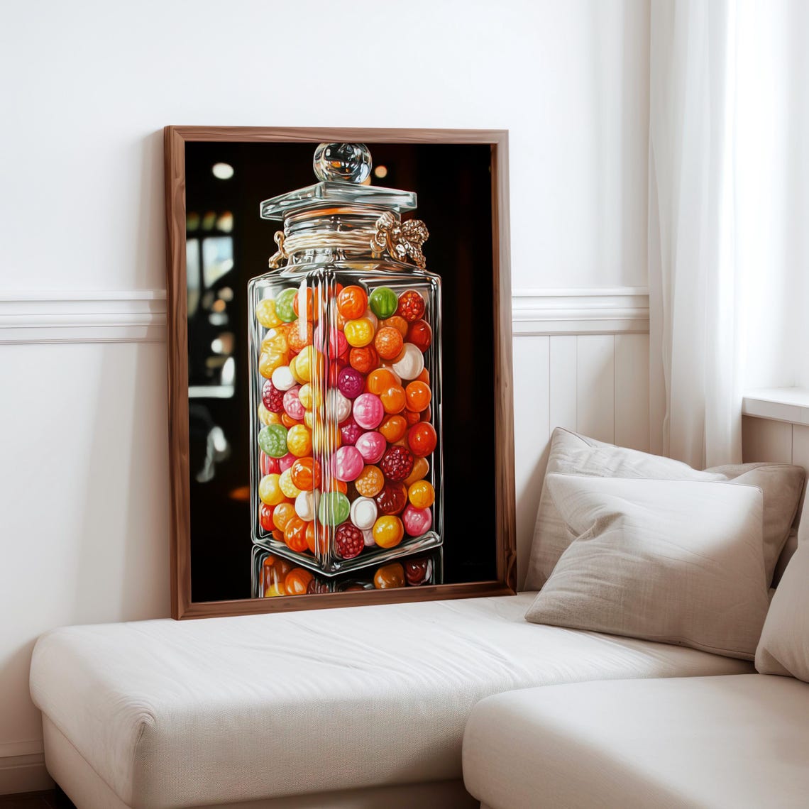 Tall Candy Jar Crystal Lid Twine Bow Gumballs Dark Elegant Poster