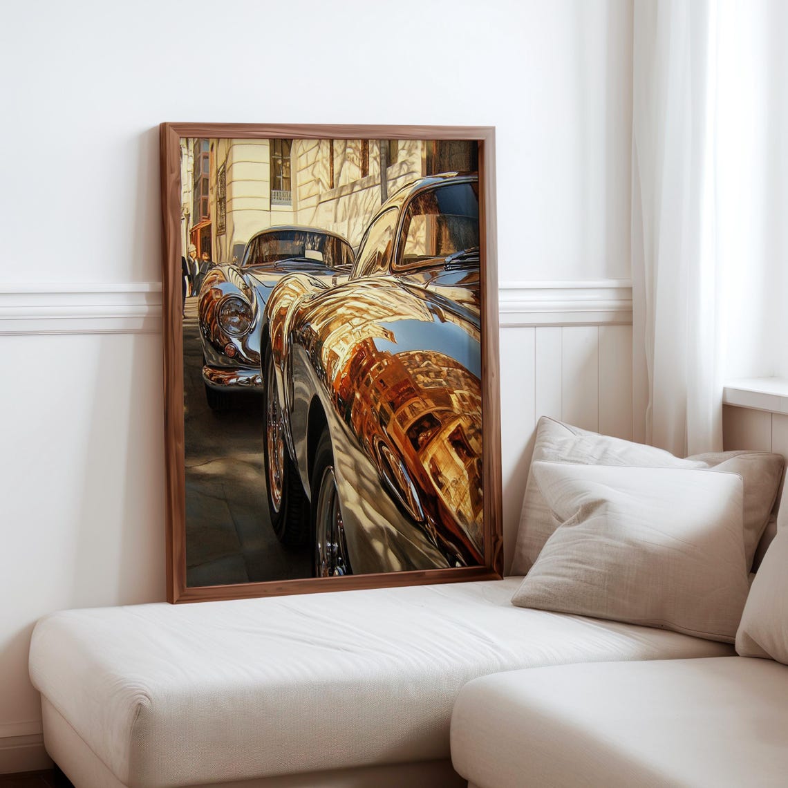 Chrome Sports Car Side Mirror Building Sky Reflection Auto Poster