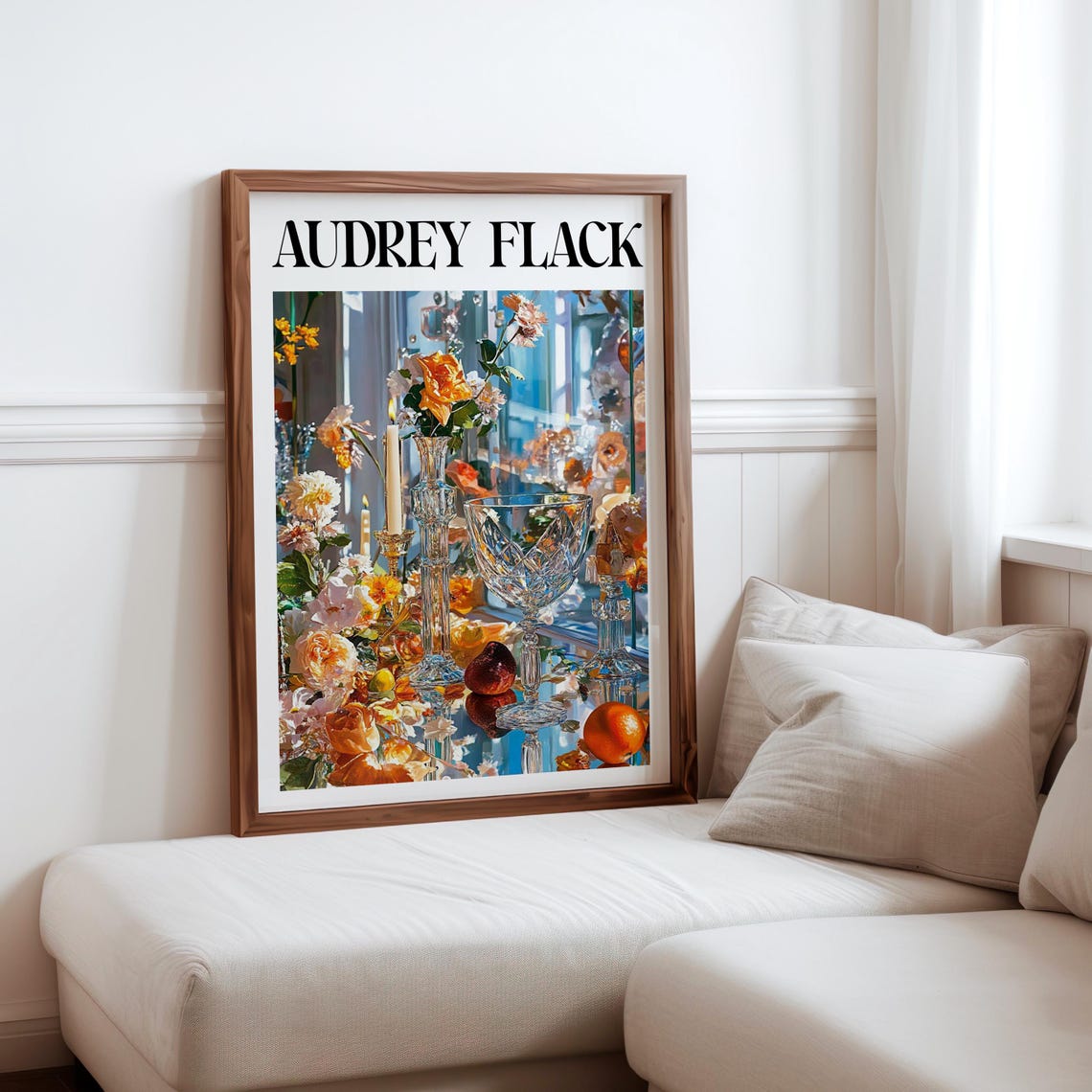 Audrey Flack Inspired Crystal Vase Orange Flowers Candlelight Poster