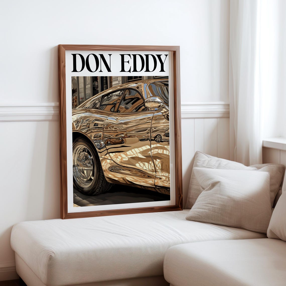 Don Eddy Style Gold Classic Coupe Side Profile Chrome Detail Poster