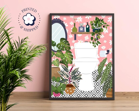 Pink Bathroom Botanical Loo Cloakroom Art Print
