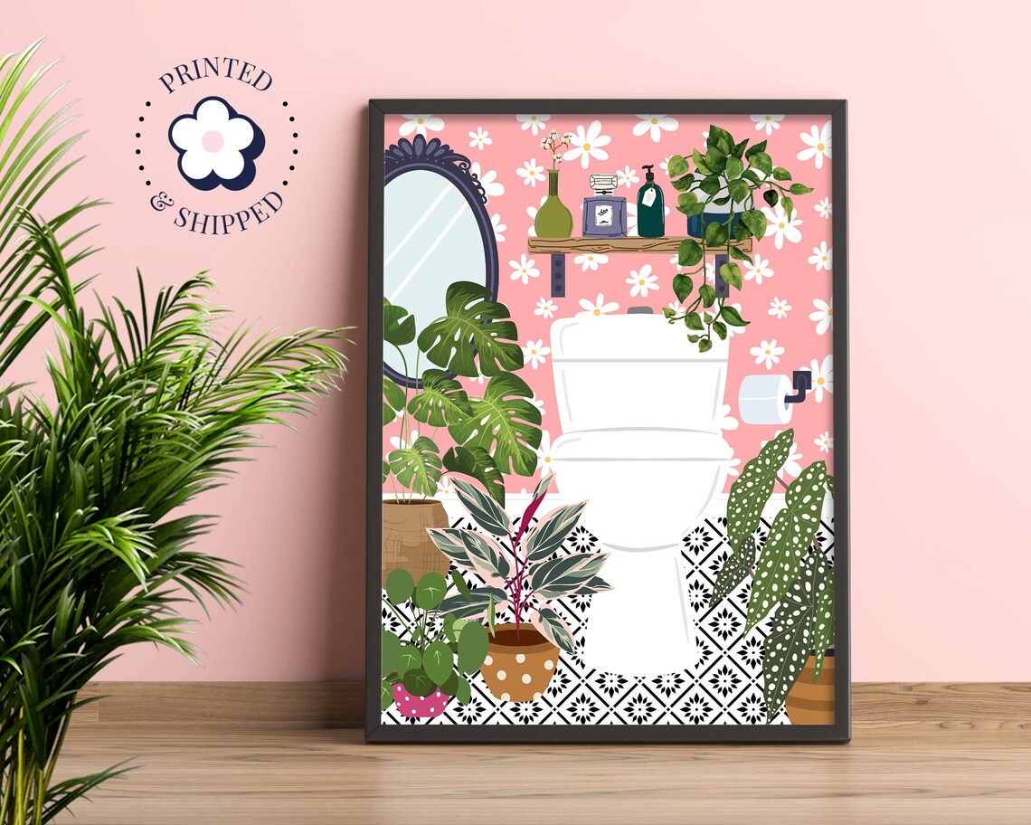 Pink Bathroom Botanical Loo Cloakroom Art Print