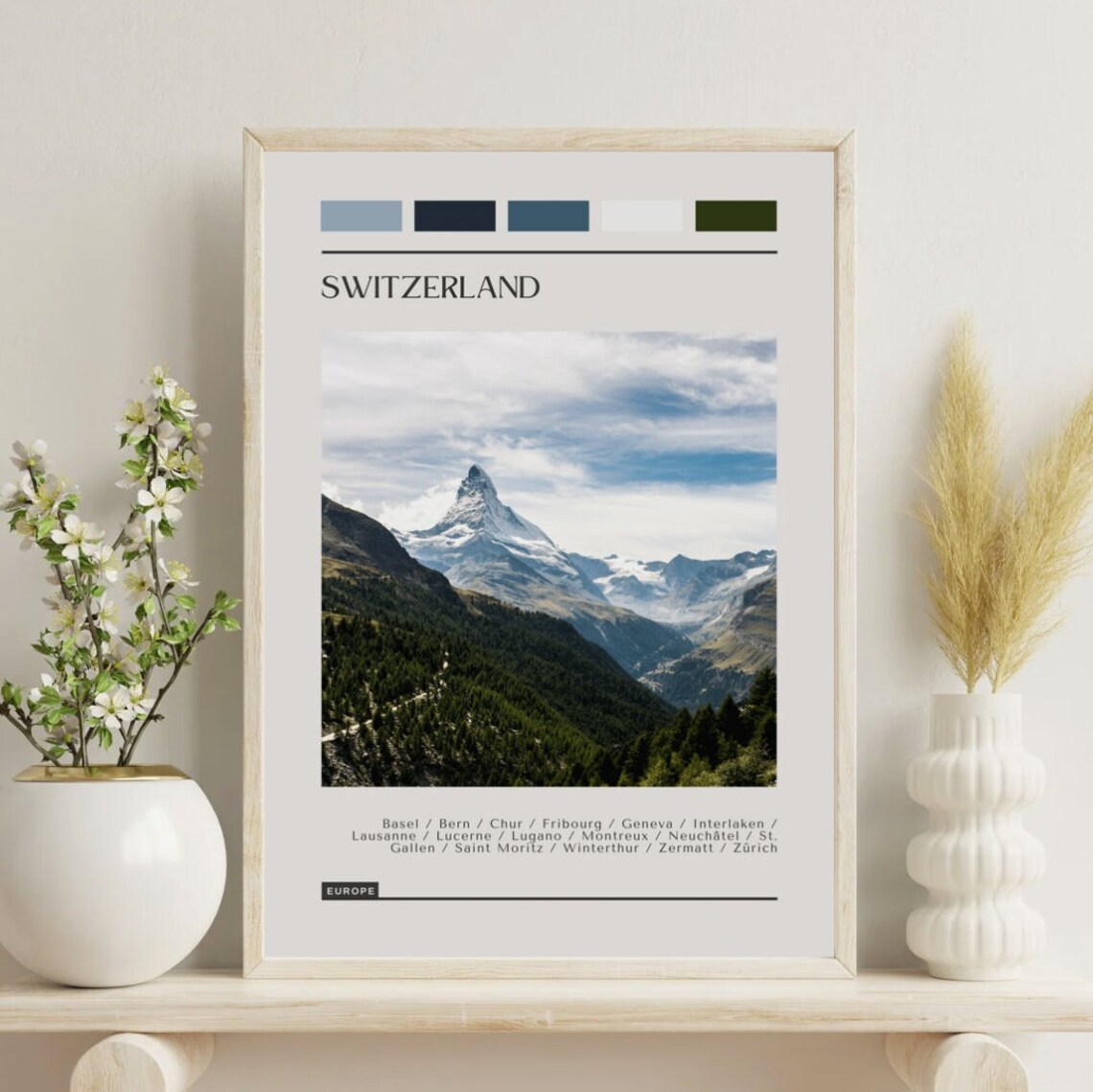 Switzerland Matterhorn Alpine Peak Snowy Mountain Color Block Poster