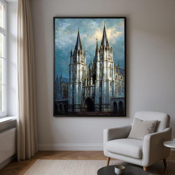 Enchanted Castle Painting Dark Fantasy Medieval Cathedral Art