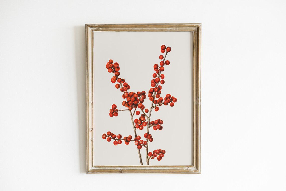 Red Berry Painting Christmas Vintage Poster