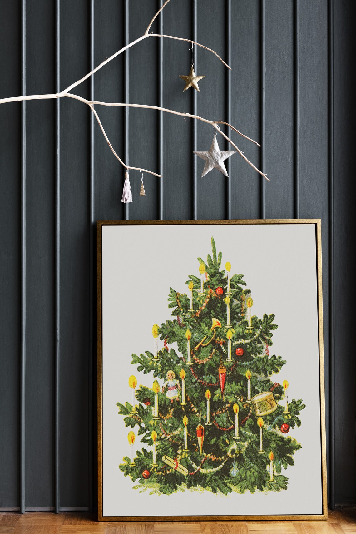 Antique Christmas Tree Painting With Candles And Vintage Ornaments Poster - Image 3