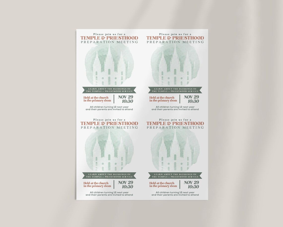 Temple And Priesthood Preparation Meeting Editable Invitation Print - Image 2