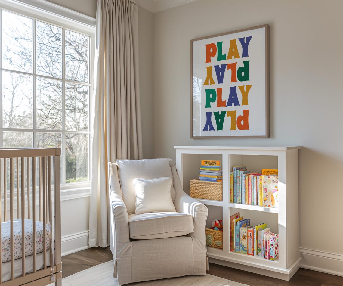 Retro Rainbow PLAY Repeat Typography Poster for Kids Playroom Decor - Image 3