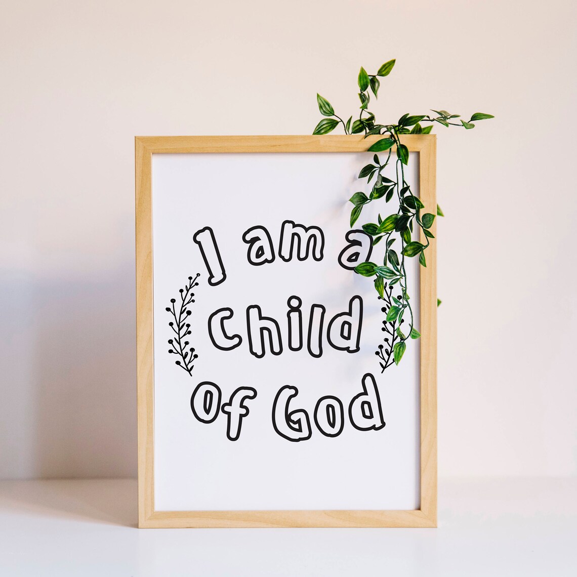 Inspirational I Am a Child of God Nursery Quote Poster with Leaf Wreath - Image 2