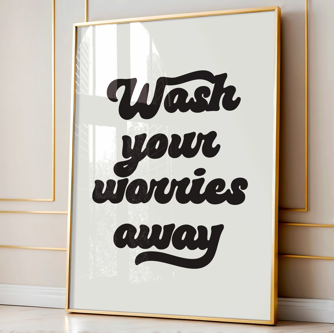 Wash Your Worries Away Retro Script Relaxing Bathroom Quote Poster - Image 2