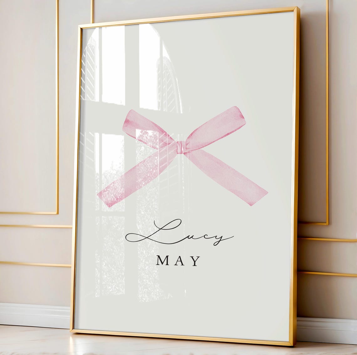 Penelope Lynette Custom Girl Name Pink Watercolor Bow Poster - Image 2