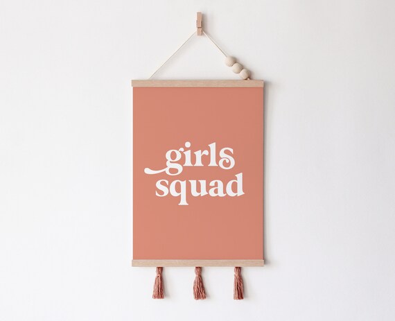 Girls Squad Terracotta Script Kids Nursery Wall Hanging Print