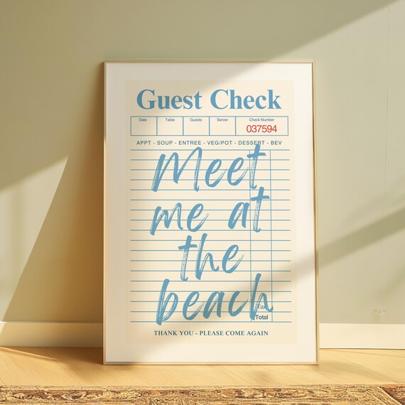 Meet Me at the Beach Vintage Guest Check Diner Receipt Coastal Print