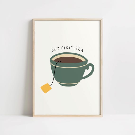 But First Tea Print Kitchen Wall Art Cute Coffee Poster Minimalist Bar Sign Trendy Apartment