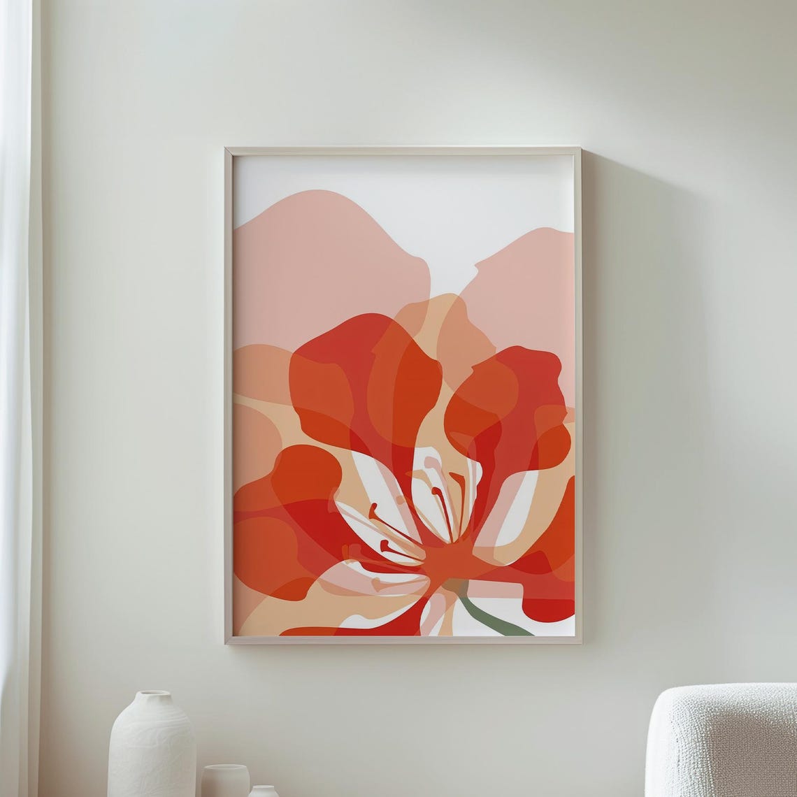 Bold Abstract Red Floral Petals Warm Modern Botanical Art Poster