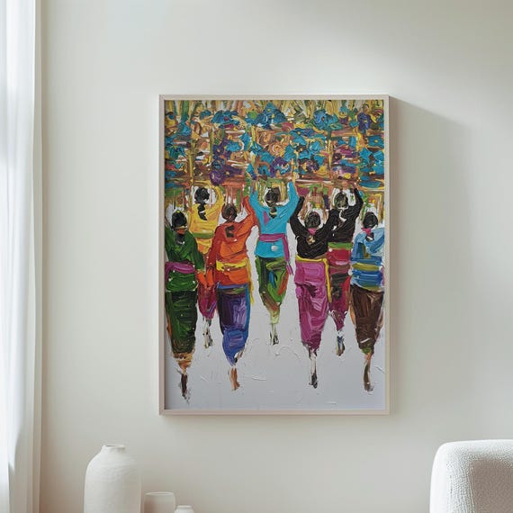 Colorful Wall Art Womens Print Vibrant Decor Abstract Women Celebrating Together Modern Home Gift For Her