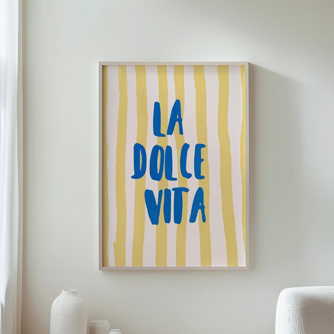 La Dolce Vita Italian Typography Blue Yellow Striped Wall Poster