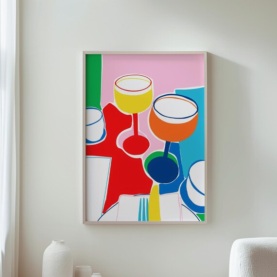Abstract Wine Glasses Colorful Modern Dining Kitchen Bar Decor Poster