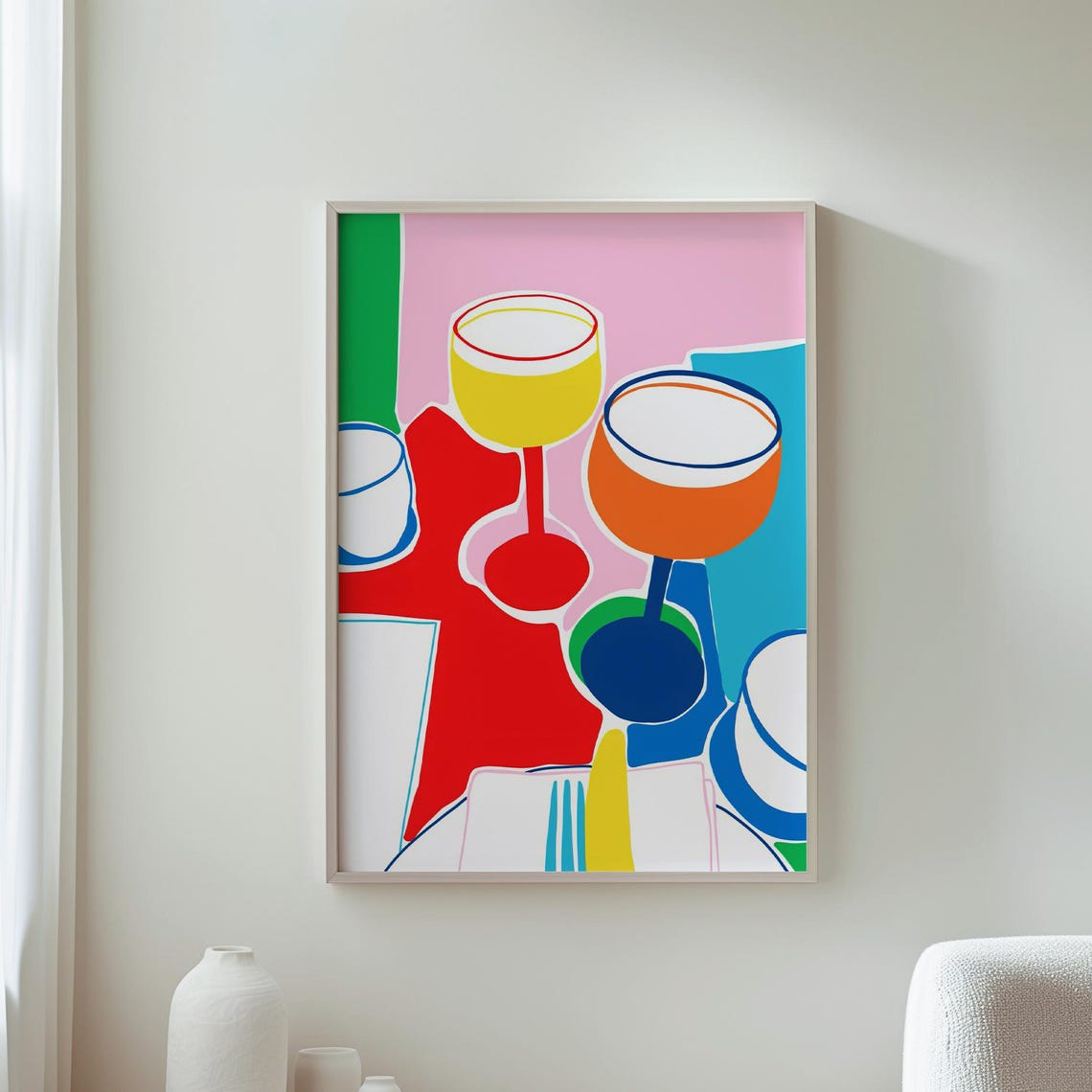 Abstract Wine Glasses Colorful Modern Dining Kitchen Bar Decor Poster