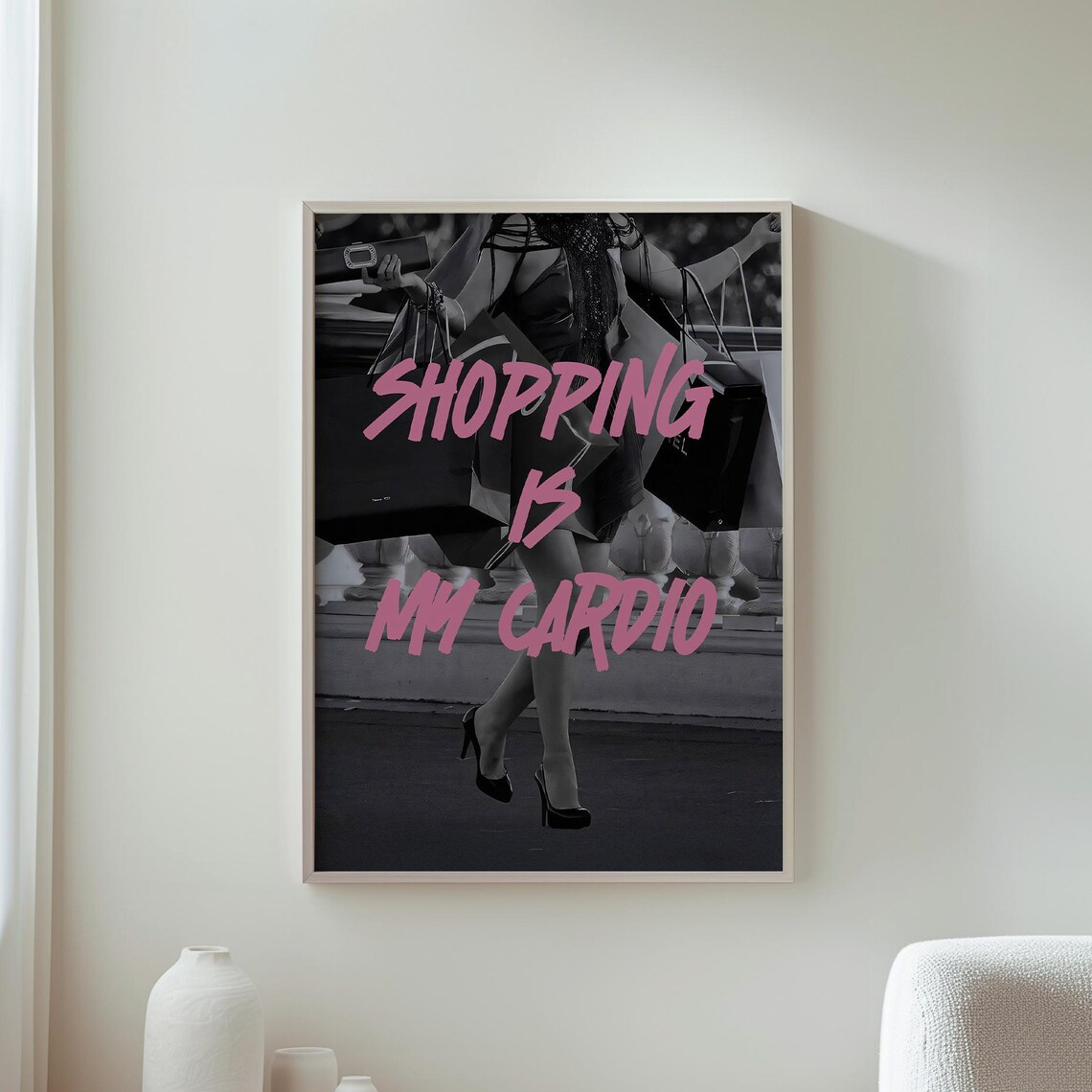 Shopping Is My Cardio Fashion Quote Pink Black And White Shopper Poster