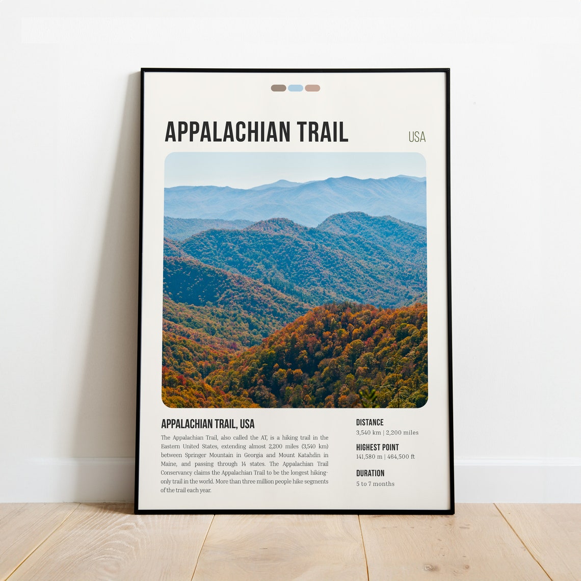 Appalachian Trail Print Poster Mountains Wall Art Map